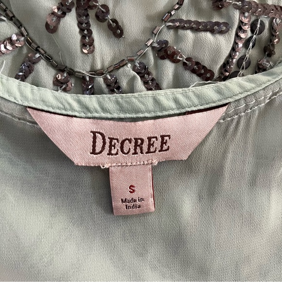 Decree Art Deco Blouse Sequins Neckline Sheer Chiffon Sleeveless Open Back Sz S - Picture 5 of 6